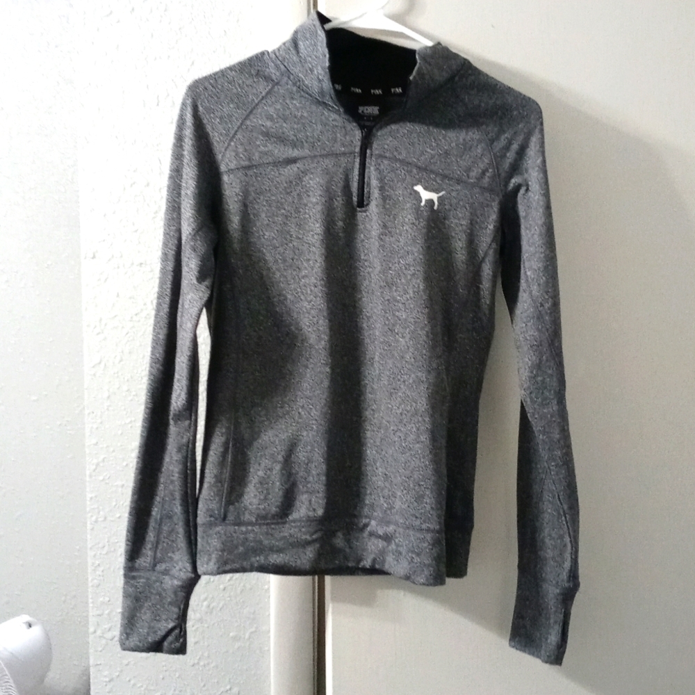 PINK dark gray quarter-zip (dry-fit like material)